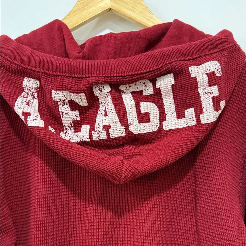 American Eagle Outfitters Mens Full Zip Thermal Hoodie Red Sweatshirt Y2K Size S